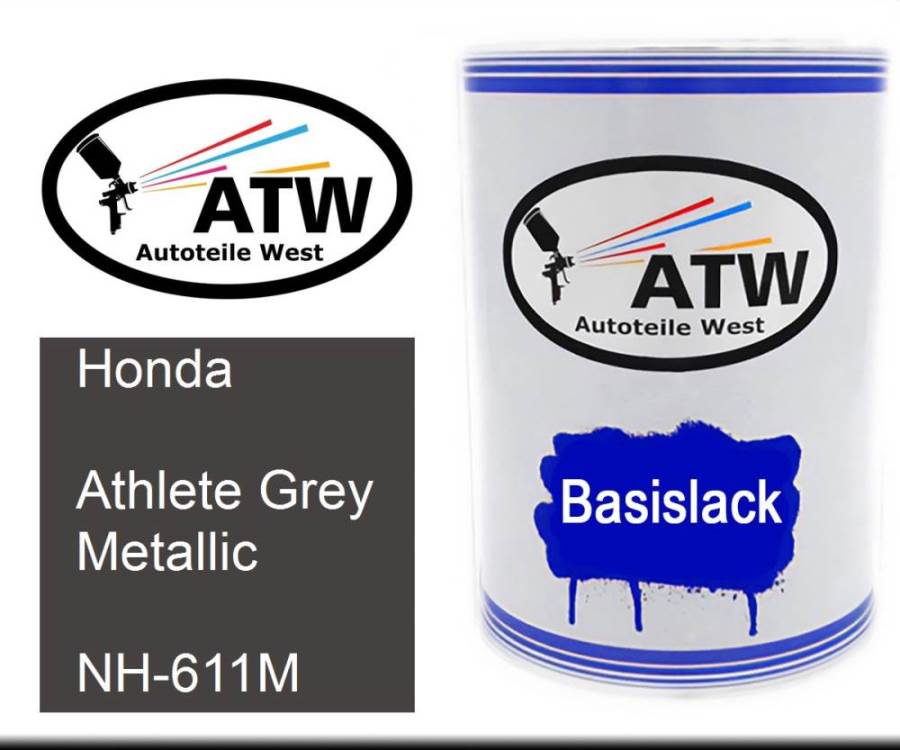 Honda, Athlete Grey Metallic, NH-611M: 500ml Lackdose, von ATW Autoteile West.